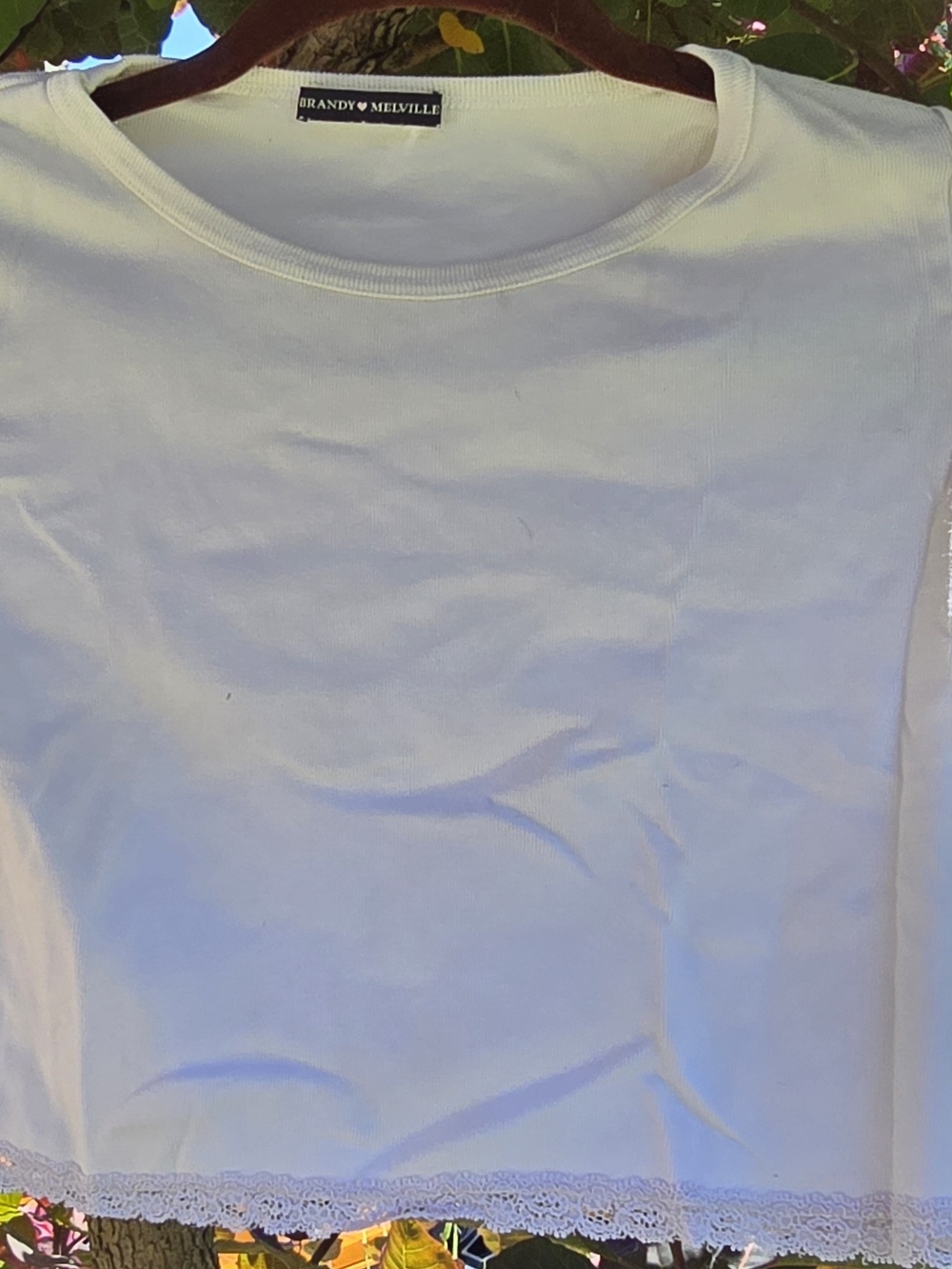 Brandy Melville White Lace Trim Crew Tee